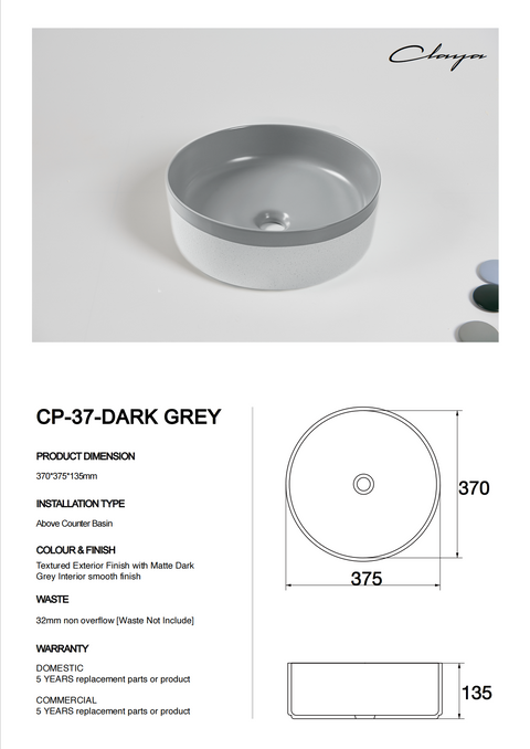 Colour Plus-37-Dark Grey | Two-Tone Round Basin