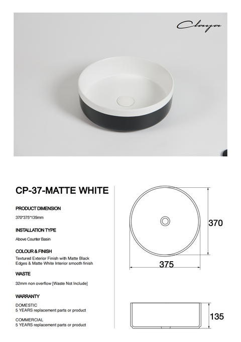 Colour Plus-37-Matte White | Two-Tone Round Basin