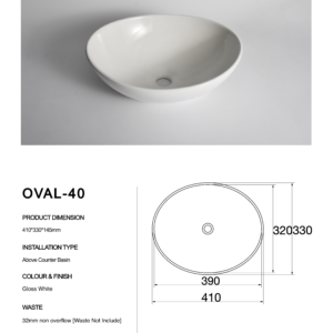 OVAL-40-Claya bathware Gloss white Round Counter Top basins