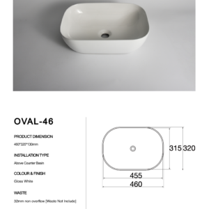OVAL-46-Claya bathware Gloss white Round Counter Top basins