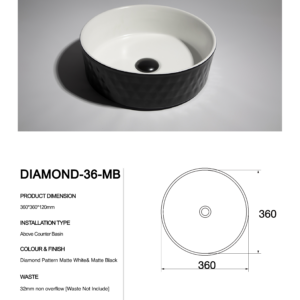 Diamond-36-MB- Claya bathware Counter Top basins