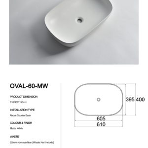 Oval-60-MW - Claya bathware Counter Top basins