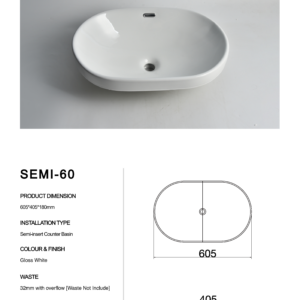 Semi-60-Claya bathware Semi-insert basins