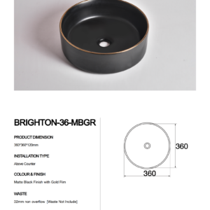 Brighton-36-MBGR-Claya bathware Counter Top basins