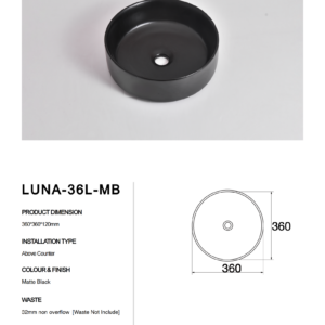 Luna-36-MB-Claya bathware Counter Top basins