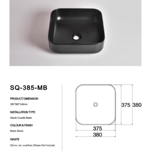 SQ-385-MB-Claya bathware Counter Top basins