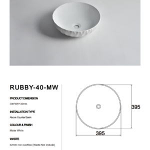 Claya Counter Top basins,RUBBY-40-MW