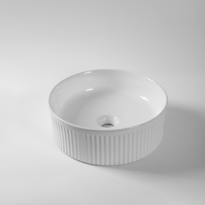 Lucid-37-Claya bathware Gloss white Round FLUTED Counter Top basins